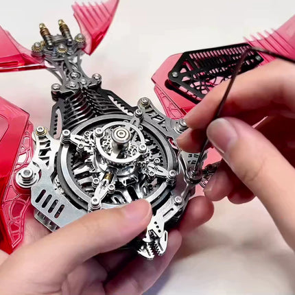 Mechanical Angelfish 3D puzzle Metal Kit - A sophisticated fun toy for marine life and mechanics lovers, this DIY assembled table funny piece features an intricate, cybernetic fish design. It invites you to craft a piece of artistry part by part, and the finished mechanical angelfish, with its striking red and metallic details, becomes a dynamic desktop ornament, making it a captivating fun toy full of mechanical elegance.