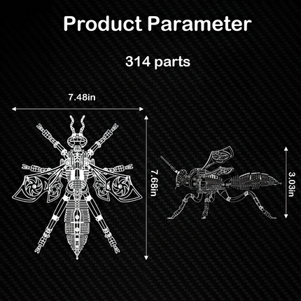 In terms of size, it measures 7.48in (width) × 7.68in (height) from the top-down perspective, and 3.03in (height) from the side view. The dimensions suggest a substantial, visually impactful finished product, making it a standout decorative piece or collectible for enthusiasts of mechanical art and steampunk/cyberpunk styles.