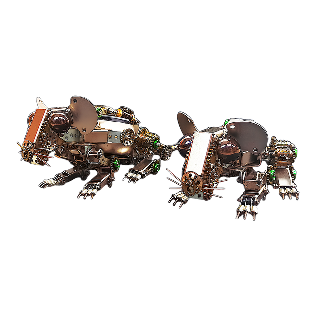 Steampunk Mechanical Mouse 3D Puzzle Metal Kit  - An engaging DIY project for mechanics and steampunk lovers, this self-assembled set presents two mechanical mice with metallic components, intricate gear-driven mechanisms, and vintage-inspired designs in distinct styles. They are desk-worthy pieces that blend engineering precision with artistic creativity, perfect for enthusiasts seeking a unique, dual-themed build and a distinctive display.