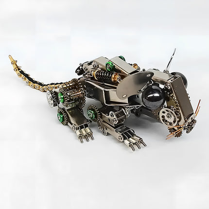  `mechanical steampunk` mouse `metal model` from the side, a detailed `3D puzzle` showcasing `metal kits` craftsmanship and `steam punk mech` aesthetics.