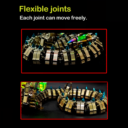 Steampunk Mechanical Snake 3D Puzzle Metal Kit (Flexible Joints Design) - A dynamic fun toy for mechanics and design lovers, this DIY-assembled piece features a mechanical snake with fully flexible joints—each joint can move freely. It showcases intricate metallic scales, glowing components, and a highly articulated body, challenging you to craft a piece of kinetic artistry with precision. Ideal for collectors of mechanical models and those who appreciate industrial design with movable, avant-garde details.