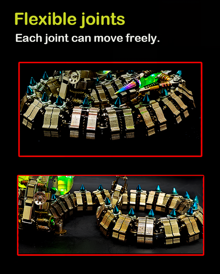 Steampunk Mechanical Snake 3D Puzzle Metal Kit (Flexible Joints Design) - A dynamic fun toy for mechanics and design lovers, this DIY-assembled piece features a mechanical snake with fully flexible joints—each joint can move freely. It showcases intricate metallic scales, glowing components, and a highly articulated body, challenging you to craft a piece of kinetic artistry with precision. Ideal for collectors of mechanical models and those who appreciate industrial design with movable, avant-garde details.