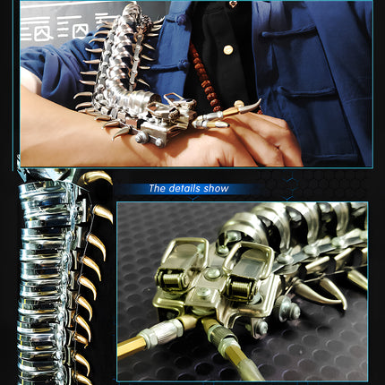  Close-up of precision-engineered joints in a 3D puzzle centipede, showcasing high-quality metal kits and DIY assembly craftsmanship.
