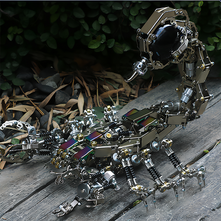 Table Funny Steampunk Mechanical Scorpion 3D Puzzle Metal Kit - A captivating project for mechanics, steampunk fans, and nature-meets-tech lovers, this creation presents a mechanical scorpion with metallic components, intricate gear-driven mechanisms, and futuristic-vintage design, set against natural backdrops to highlight its industrial artistry. It’s a desk-centerpiece-worthy Table Funny signature piece that blends engineering precision, artistic creativity