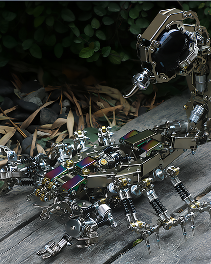 Table Funny Steampunk Mechanical Scorpion 3D Puzzle Metal Kit - A captivating project for mechanics, steampunk fans, and nature-meets-tech lovers, this creation presents a mechanical scorpion with metallic components, intricate gear-driven mechanisms, and futuristic-vintage design, set against natural backdrops to highlight its industrial artistry. It’s a desk-centerpiece-worthy Table Funny signature piece that blends engineering precision, artistic creativity