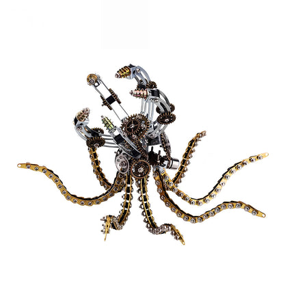 Intricate steampunk octopus metal model with gears, a challenging DIY 3D puzzle from the Tablefunny metal kits collection for funny table decor.