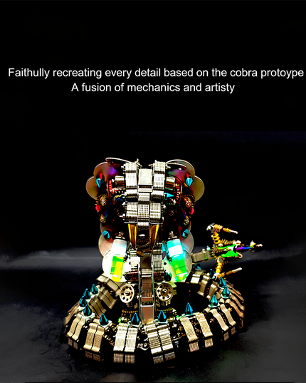Mechanical Cobra 3D Puzzle Metal Kit - A striking fun toy for mechanics and art lovers, this DIY-assembled tabletop masterpiece faithfully recreates a cobra prototype with intricate metallic scales, glowing components, and colorful mechanical details. It embodies "a fusion of mechanics and artistry", challenging you to engineer a piece of boldness with precision. 