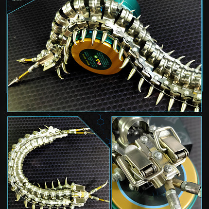 Flexible articulated centipede metal model showcasing a curved body and detailed head, a premium DIY 3D puzzle from Tablefunny metal kits.