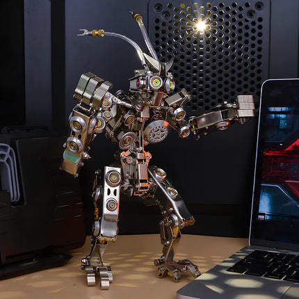 Mechanical "Hou Xili" metal model kit, emphasizing the craftsmanship of its individual components against a dark background.