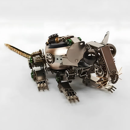 `steam punk mech` mouse `metal model` side view, showcasing intricate `mechanical steampunk` design with gears, perfect for `3D puzzle Metal Kits` enthusiasts.