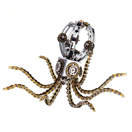  Side view of a steampunk octopus metal model with complex gear mechanisms, a creative 3D puzzle and DIY project from Tablefunny metal kits.