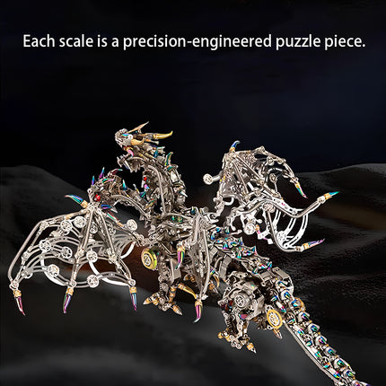 A majestic mechanical dragon, emphasizing that "Each scale is a precision-engineered puzzle piece." This metallic 3D puzzle is a sophisticated metal model kit, perfect for enthusiasts.
