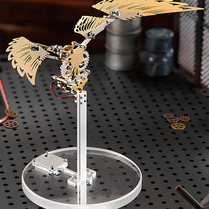 Steampunk Mechanical Bird 3D Puzzle Metal Kit (Golden Aesthetic) - A captivating DIY toy for mechanics and steampunk enthusiasts, this self-assembled piece showcases a mechanical bird with golden metallic wings, intricate gear-driven structures, and a dynamic design. It embodies the fusion of retro mechanical art and kinetic innovation, inviting you to craft a visually striking piece of steampunk mechanical artistry with precision and aesthetic sensibility through this 3D Puzzle Metal Kit.