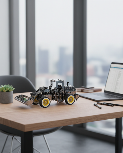 This Mechanical Loader (Bulldozer) 3D Metal Puzzle Kit from Table Funny features an interlocking metal part design with yellow-and-white-accented wheels, replicating the structure of a mechanically textured loader.able Funny specializes in creating interactive, screen-free build-and-play kits that merge mechanical engineering aesthetics with realistic engineering loader designs.