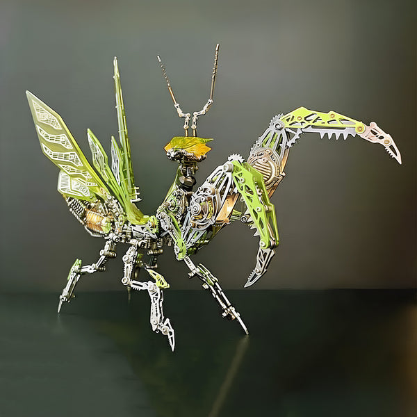 DIY 3D puzzle Metal Kits - Green mechanical mantis metal model | Stylish funny table decor for home desk, office workspace, hobby exhibit & creative gift
