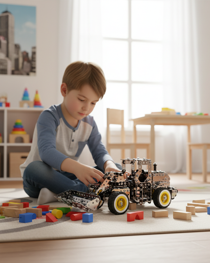 This Mechanical Loader 3D Metal Puzzle Kit from Table Funny features an interlocking metal part design with yellow-and-white-accented wheels, replicating the structure of a mechanically textured loader.Table Funny specializes in creating interactive, screen-free build-and-play kits that merge mechanical engineering aesthetics with realistic engineering loader designs.