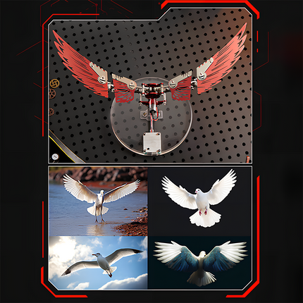 Bionic Mechanical Bird 3D Puzzle Metal Kit - A captivating DIY toy for mechanics and bionic design enthusiasts, this self-assembled piece showcases a bionic mechanical bird with red metallic wings, replicating the wing movement of real birds like seagulls and doves. It embodies the fusion of bionic engineering and mechanical art, inviting you to craft a table funny piece of bio-mechanical artistry with precision and innovative sensibility.