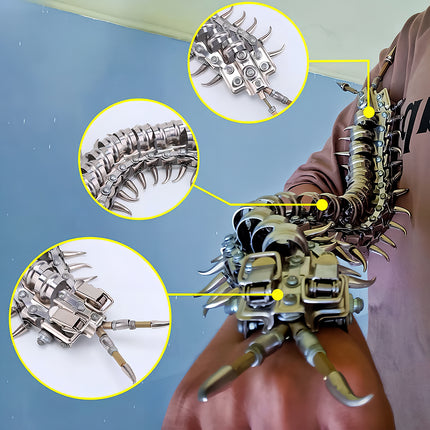 Detailed features of a mechanical centipede metal model, showing intricate 3D puzzle joints and premium metal kits parts for DIY enthusiasts.