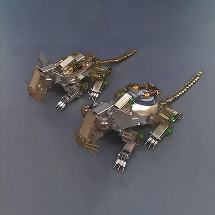 Two mechanical mice metal model kits, showcasing variations in metallic finishes and intricate details. These metallic 3D puzzles are perfect for collectors.
