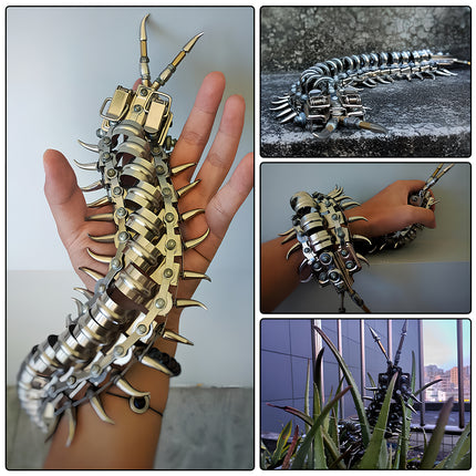  Hand-held steampunk centipede metal model and wrist-wearable 3D puzzle, showcasing the flexibility of this DIY metal kits project.