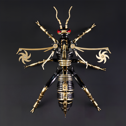 This Steampunk Mechanical Wasp 3D Puzzle Metal Kit features a luxurious black-and-gold design, with intricate gears, spiral wing details, and a segmented mechanical body. Presented from a top-down perspective, the finished product, with its symmetrical structure and vivid mechanical details, serves as a striking focal point for your display case or funny table. Blending insect aesthetics with steampunk industrial art, it’s ideal for steampunk lovers and puzzle enthusiasts