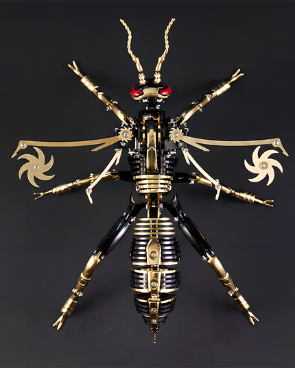 This Steampunk Mechanical Wasp 3D Puzzle Metal Kit features a luxurious black-and-gold design, with intricate gears, spiral wing details, and a segmented mechanical body. Presented from a top-down perspective, the finished product, with its symmetrical structure and vivid mechanical details, serves as a striking focal point for your display case or funny table. Blending insect aesthetics with steampunk industrial art, it’s ideal for steampunk lovers and puzzle enthusiasts