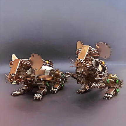 Pair of `steampunk puzzle` copper-toned `metal model` mice, showcasing alternative finishes for `mechanical steampunk` `3D puzzle Metal Kits` collectors.