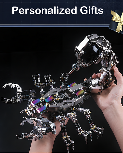 Steampunk Mechanical Scorpion 3D Puzzle Metal Kit - A Unique Personalized Gift - A standout DIY project for mechanics, steampunk fans, and gift givers, this creation presents a mechanical scorpion with metallic components, intricate gear-driven mechanisms, and futuristic-vintage design. As a personalized gift, it offers a rewarding assembly experience and becomes a desk-centerpiece-worthy statement piece that blends engineering precision with artistic creativity