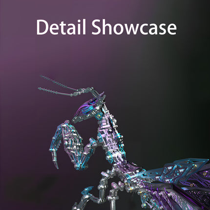 DIY 3D puzzle Metal Kits - Iridescent mechanical mantis metal model (Detail Showcase) | Versatile funny table decor for home office, desk display, hobby collection & gift-giving