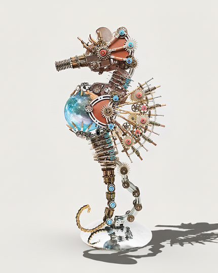 Steampunk Mechanical Seahorse 3D puzzle Metal Kits - Immerse in fascinating and challenging DIY assembly with exquisite gear-driven details, a magnificent and steampunk-opulent premium metal model ideal for lavish home decor, mesmerizing display, and a rare art collection beyond ordinary funny table uses