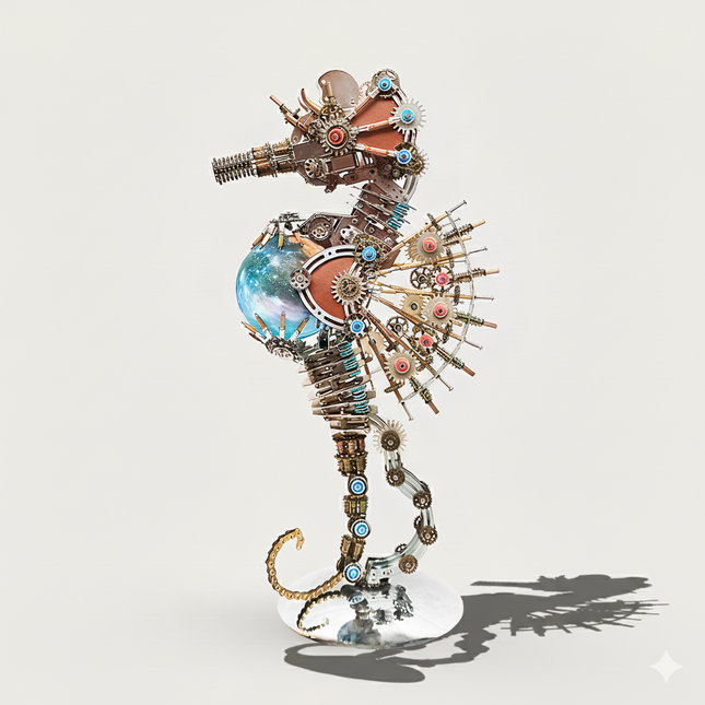 Steampunk Mechanical Seahorse 3D puzzle Metal Kits - Immerse in fascinating and challenging DIY assembly with exquisite gear-driven details, a magnificent and steampunk-opulent premium metal model ideal for lavish home decor, mesmerizing display, and a rare art collection beyond ordinary funny table uses