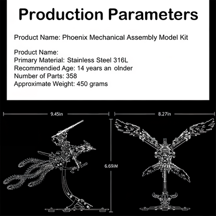 The specifications reveal that this model adheres to professional mechanical engineering standards in material selection, part count, and dimensional design. It serves as both a challenging project for mechanical assembly enthusiasts and a desktop ornament that blends craftsmanship with artistic appeal, showcasing the captivating fusion of mechanical aesthetics and biomimetic design.