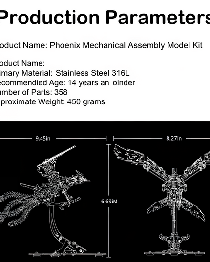 The specifications reveal that this model adheres to professional mechanical engineering standards in material selection, part count, and dimensional design. It serves as both a challenging project for mechanical assembly enthusiasts and a desktop ornament that blends craftsmanship with artistic appeal, showcasing the captivating fusion of mechanical aesthetics and biomimetic design.