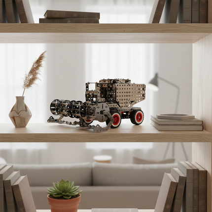 his Mechanical Agricultural Machinery (such as a combine harvester - type) 3D Metal Puzzle Kit from Table Funny features an interlocking metal part design with red-and-white-accented wheels, replicating the structure of a mechanically textured agricultural machine.Table Funny specializes in creating interactive, screen-free build-and-play kits that merge mechanical engineering aesthetics with realistic agricultural machinery designs.