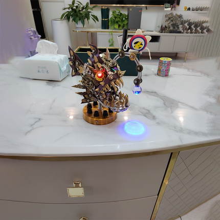 A steampunk-style lanternfish model 3D assembly kit, perfect for DIY enthusiasts when placed on a modern, whimsical desk