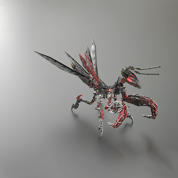 Sci-Fi Red-Black Mechanical Mantis 3D Puzzle Metal Model - Hand-Assembled DIY Metal Kits as Dramatic Funny Table Statement Piece for Tech-Chic Spaces