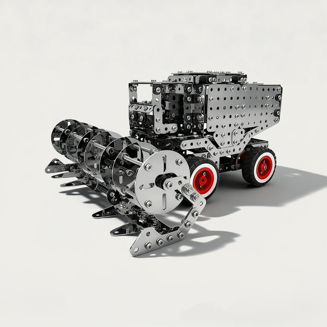 Agricultural Harvester 3D puzzle Metal Kits - DIY assembled table funny model, a mechanical farm vehicle with specialized, intricate, and detailed harvesting components, offering fun and challenging assembly, and precise metal artistry for unique desktop decoration