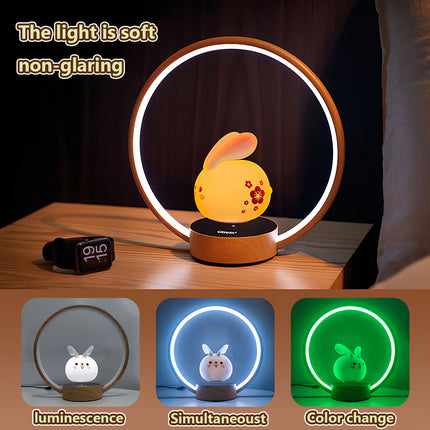 Cute magnetic levitation bunny lamp with a soft, non-glaring LED ring light and color-changing modes