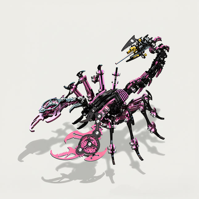 DIY 3D puzzle metal kit - Pink-black mechanical scorpion metal model with skull details, a funny table decor for girl’s desk & trendy display cabinet