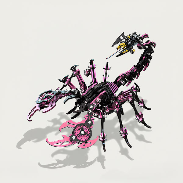 DIY 3D puzzle metal kit - Pink-black mechanical scorpion metal model with skull details, a funny table decor for girl’s desk & trendy display cabinet