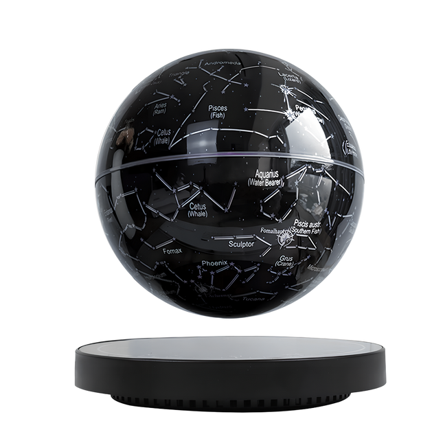Magnetic levitation constellation globe: A floating black sphere displaying star maps like Aquarius