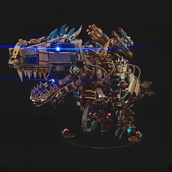 Steampunk style **Mechanical Tyrannosaurus** **3D metal puzzle** with colorful lighting effects and intricate back armor.