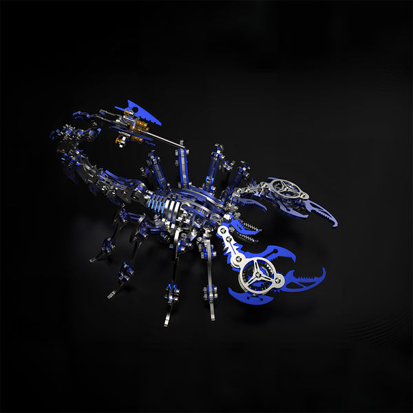Poseable Blue Scorpion 3D Puzzle Metal Kits - Articulated mechanical model with adjustable tail, gear-linked pincers, and mixed blue-silver finishes. This DIY metal kit combines intricate assembly (part of the 3D puzzle experience) with a dynamic, lifelike design—resulting in a statement decor piece that brings industrial charm to any funny table.