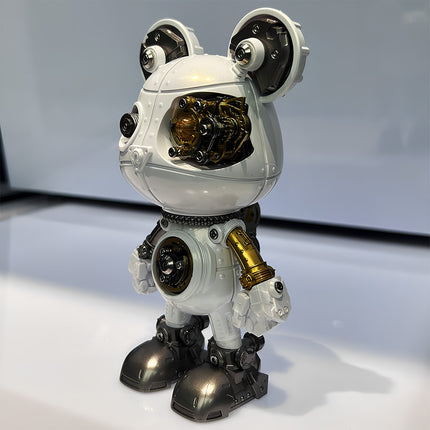 DIY 3D puzzle metal model - White & black-gold cyber-steampunk mechanical bear (side view), a funny table decor for minimalist desk & luxury display cabinet