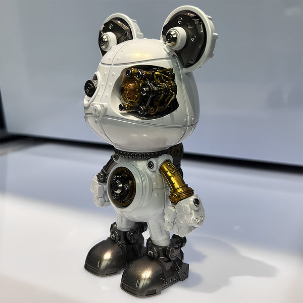 DIY 3D puzzle metal model - White & black-gold cyber-steampunk mechanical bear (side view), a funny table decor for minimalist desk & luxury display cabinet