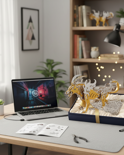 Tablefunny Siberian Wolf King DIY Metal Kit Model, Fun Desktop Display