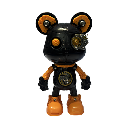 DIY 3D Puzzle Model - Black and Orange Steampunk Mechanical Bear Figurine, a Fun Desktop Decoration for Desks and Hobby Display Cases