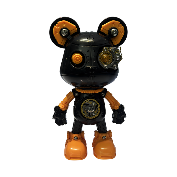DIY 3D Puzzle Model - Black and Orange Steampunk Mechanical Bear Figurine, a Fun Desktop Decoration for Desks and Hobby Display Cases