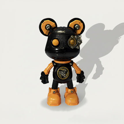 DIY 3D puzzle metal model - Black-orange steampunk mechanical bear (front view) with vintage gears, a funny table decor for study desk & themed display cabinet