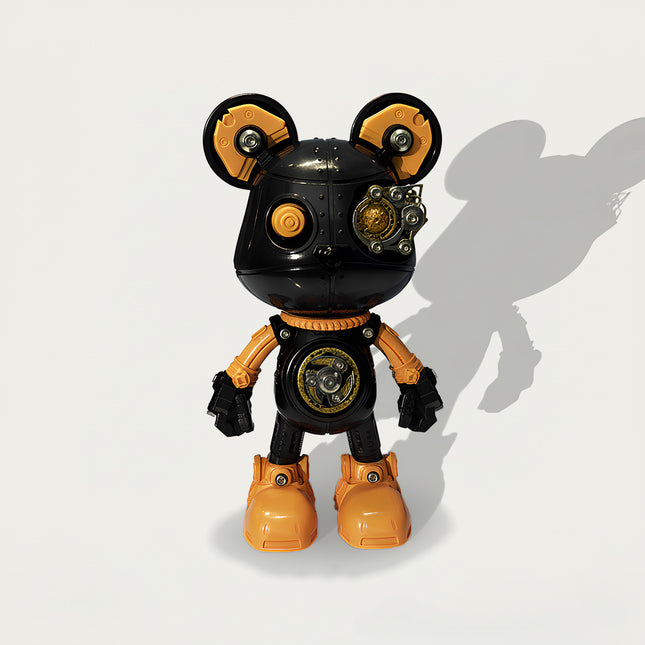 DIY 3D puzzle metal model - Black-orange steampunk mechanical bear (front view) with vintage gears, a funny table decor for study desk & themed display cabinet